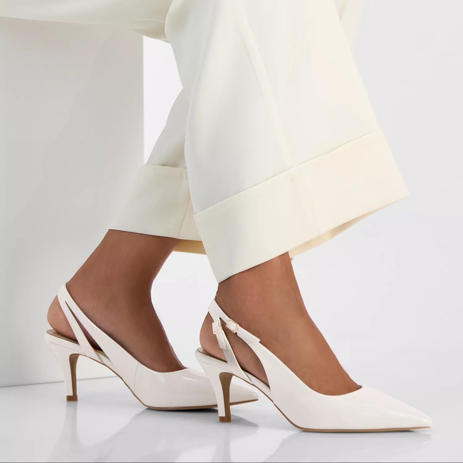CLOVER Beige Double-Buckle Slingback Pumps