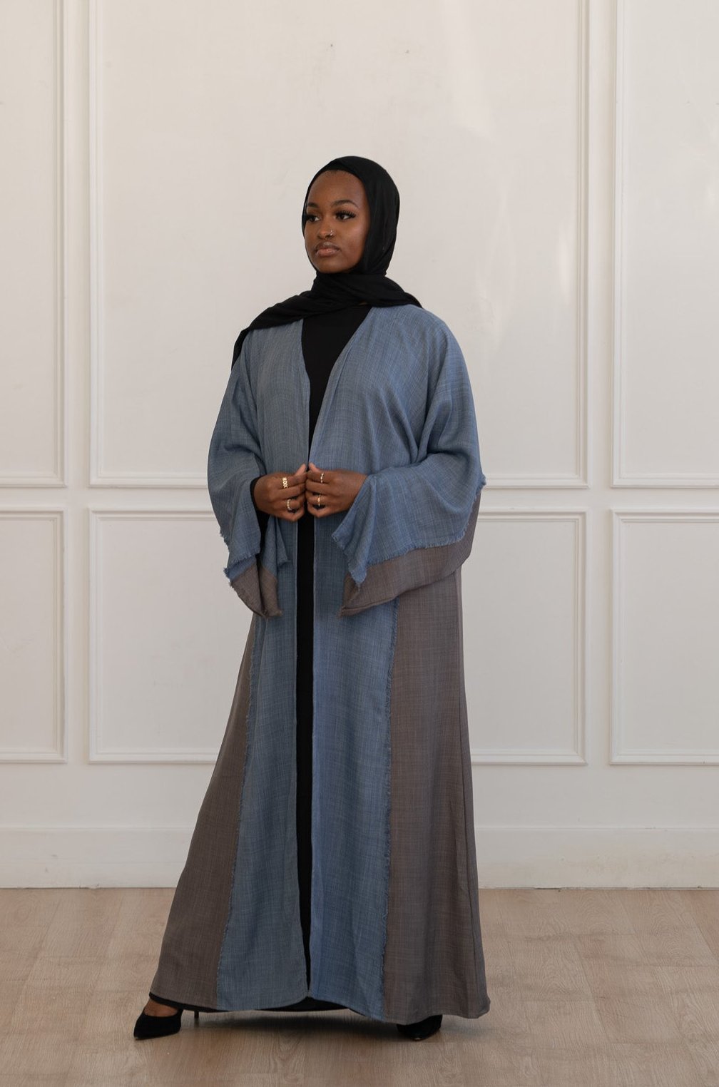 Abaya bicolore Adelaide - Bleu jean
