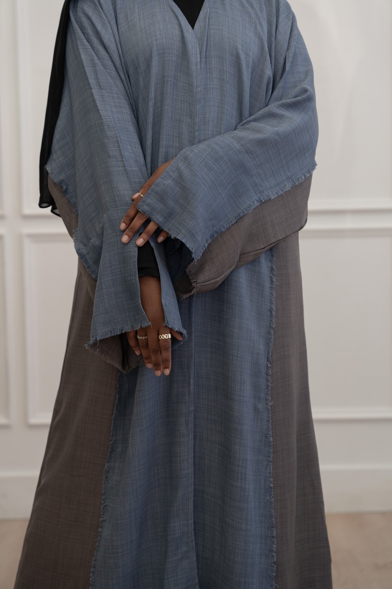 Abaya bicolore Adelaide - Bleu jean