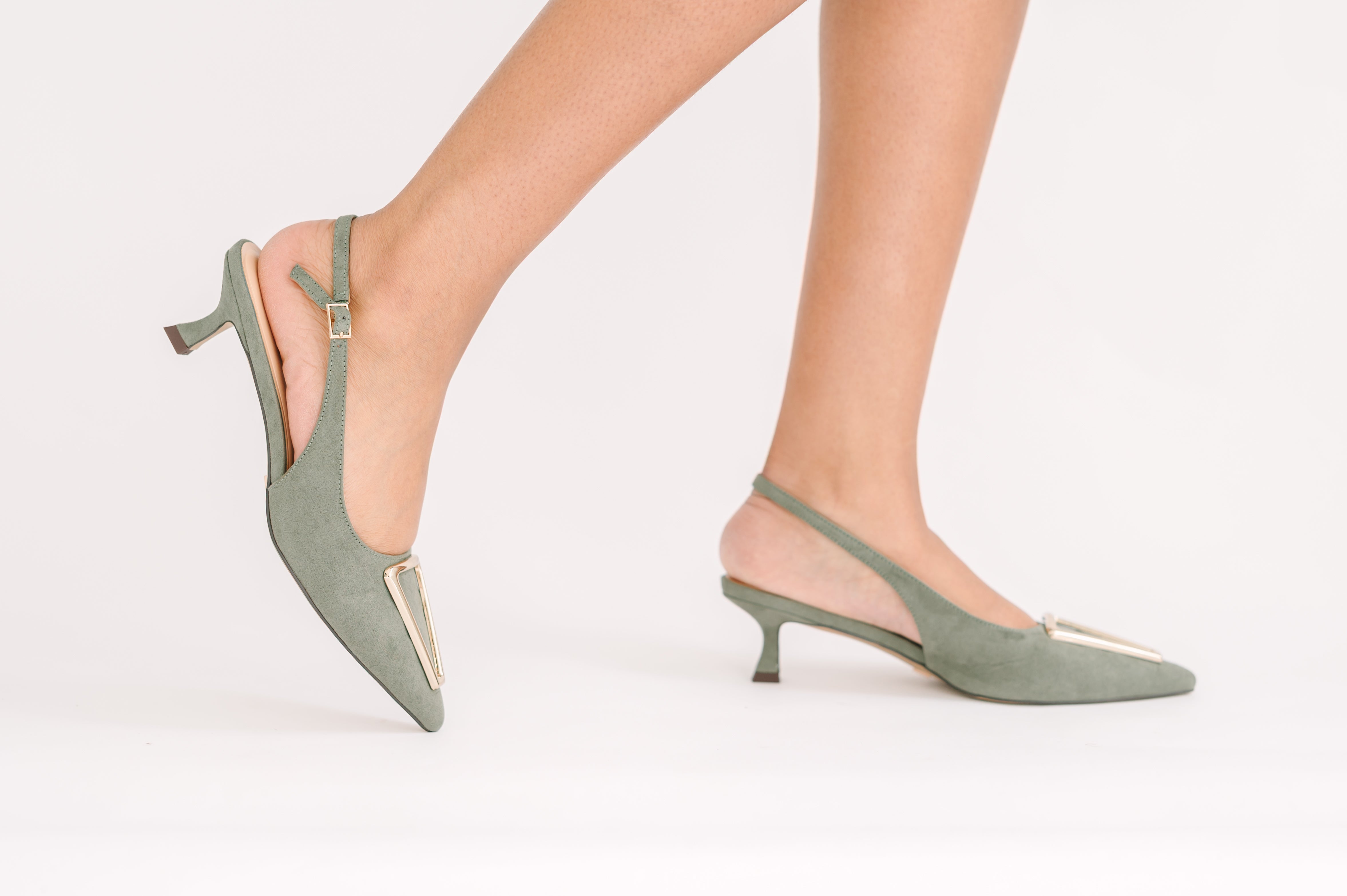 CECILIA Green Suede Embellished Slingback Pumps