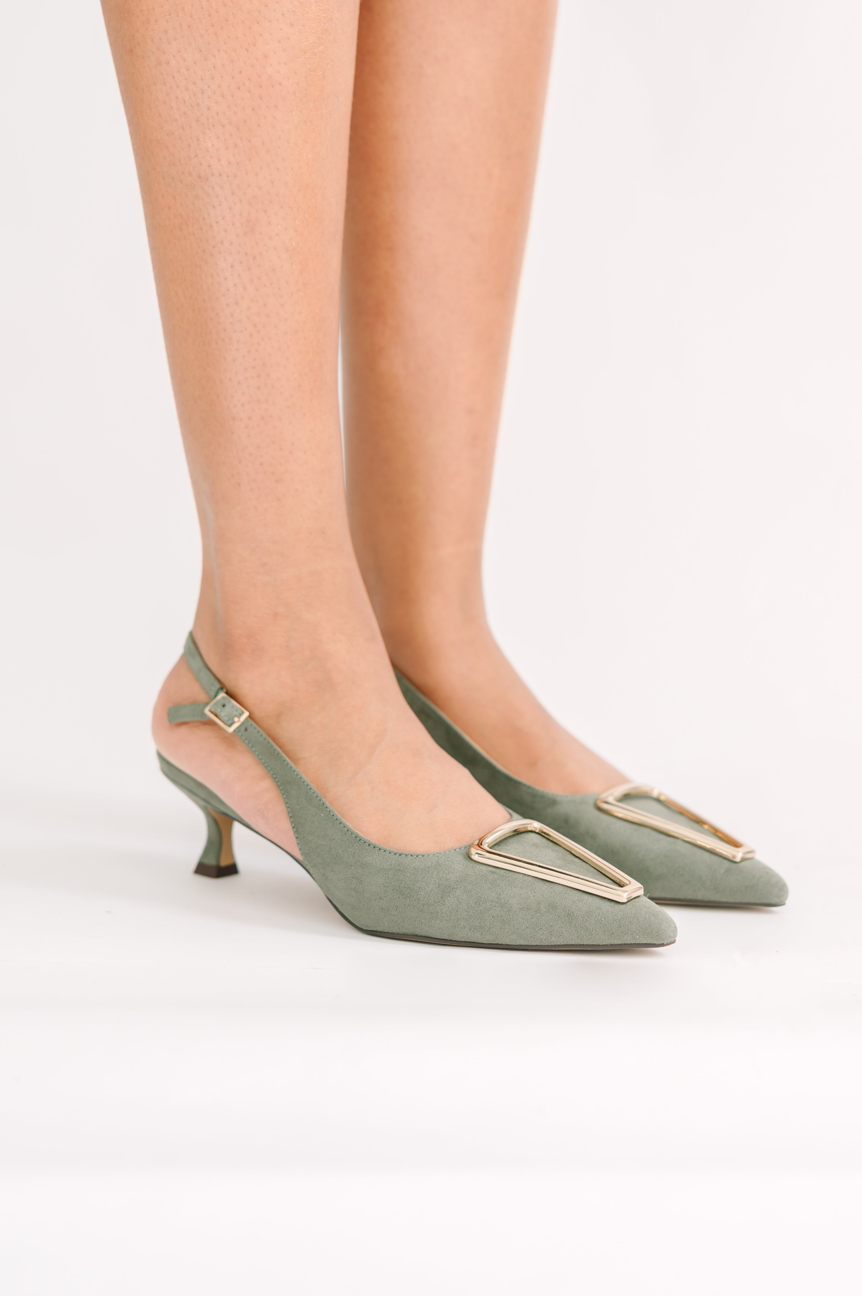 CECILIA Green Suede Embellished Slingback Pumps