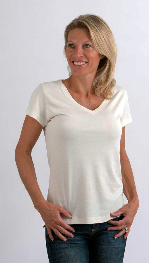 Clearance Women’s Bamboo V-Neck Cap Sleeve Tee