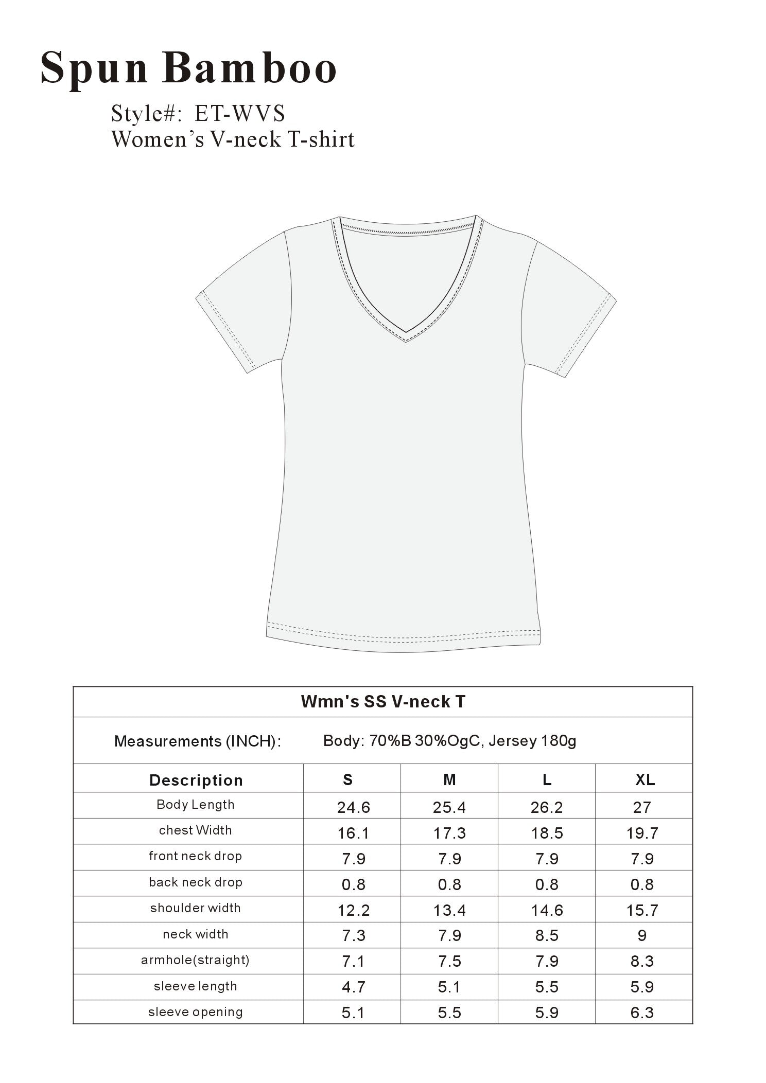 Liquidation - T-shirt en bambou à col en V et manches courtes pour femme