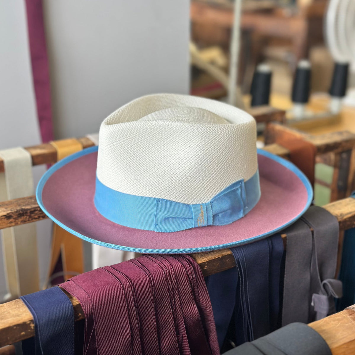 Bellissimo Two-Tone Panama Fox Hat — Powder Blue & Royal Blue; product view 4.