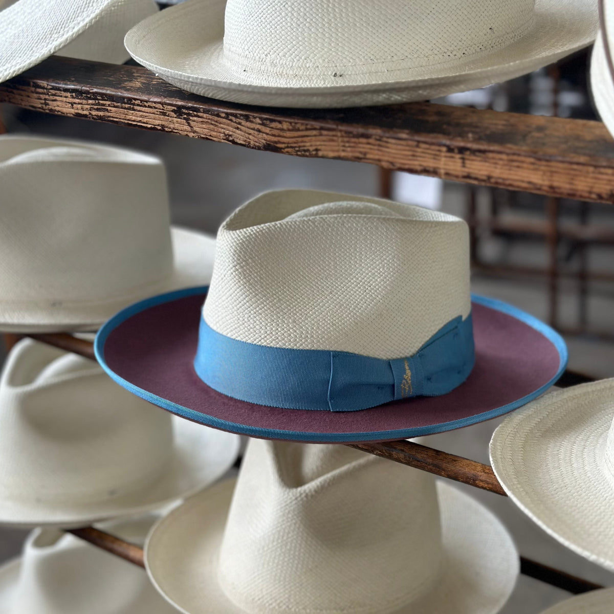 Bellissimo Two-Tone Panama Fox Hat — Powder Blue & Royal Blue; product view 5.