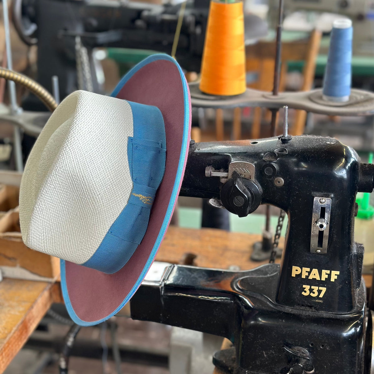Bellissimo Two-Tone Panama Fox Hat — Powder Blue & Royal Blue; product view 6.
