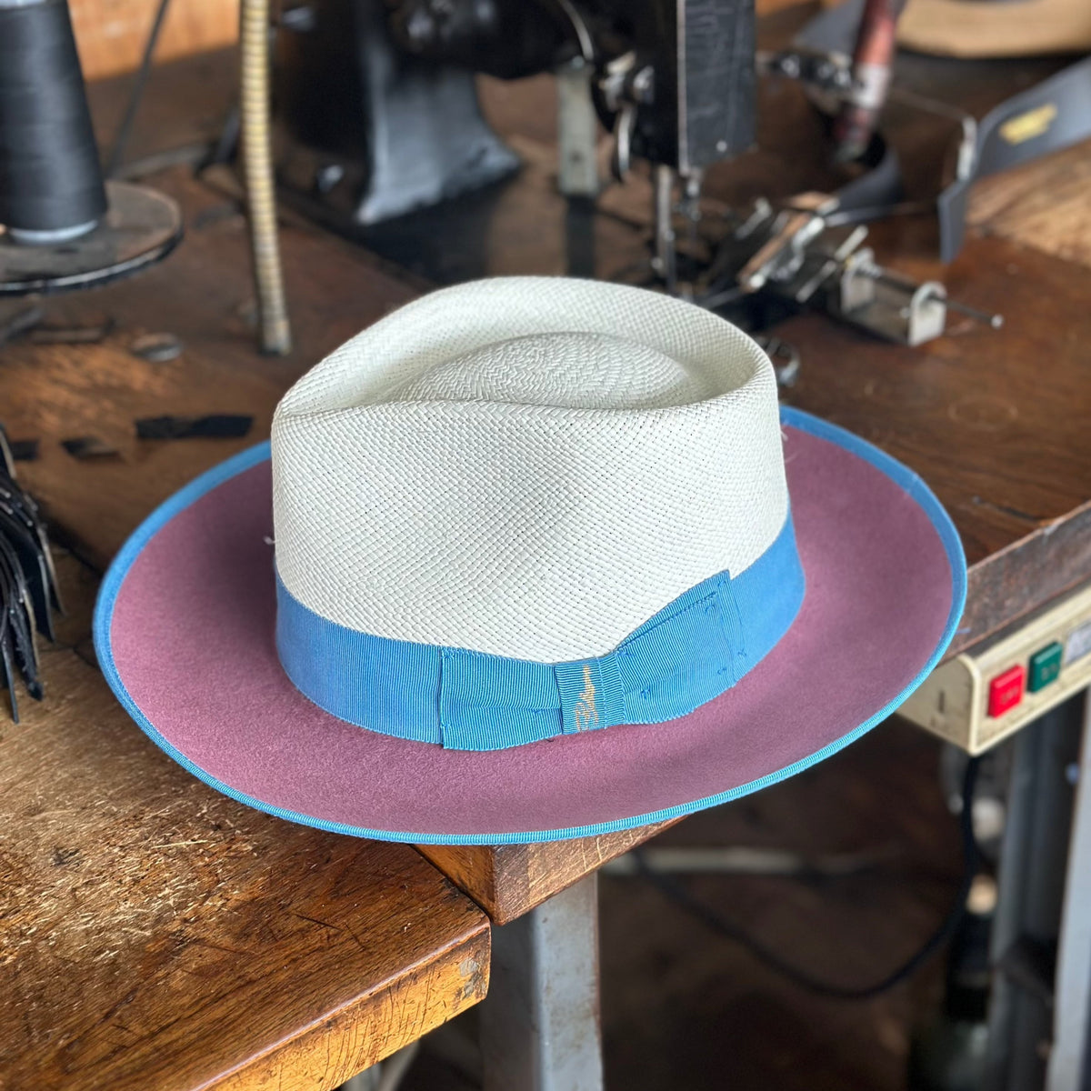 Bellissimo Two-Tone Panama Fox Hat — Powder Blue & Royal Blue; product view 7.