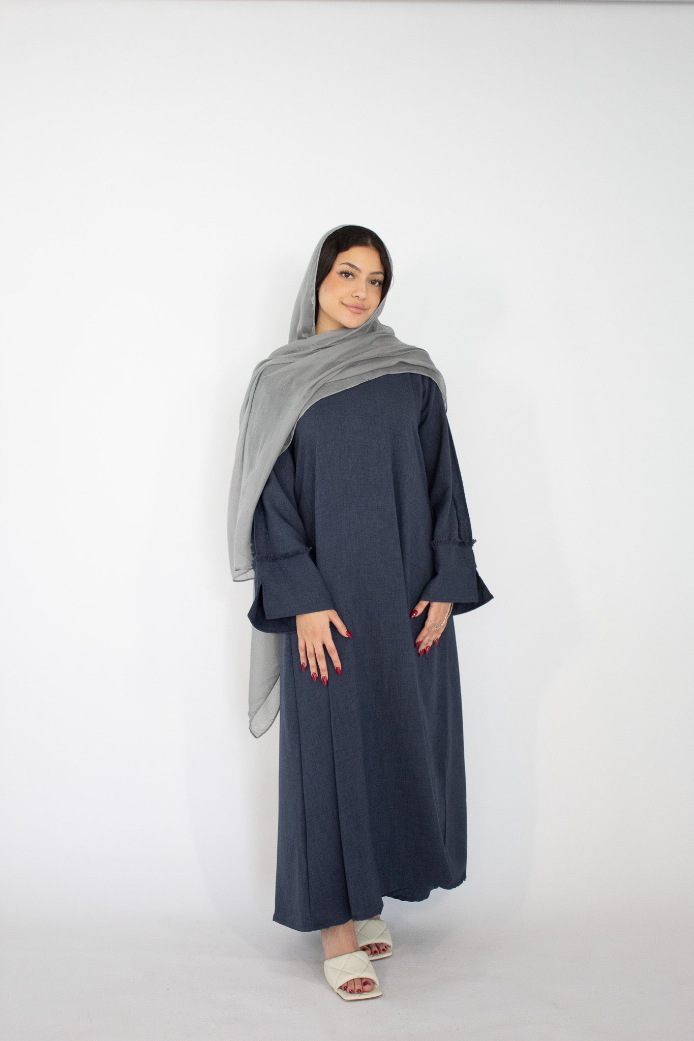 AISHA Textured A-Line Abaya - Navy