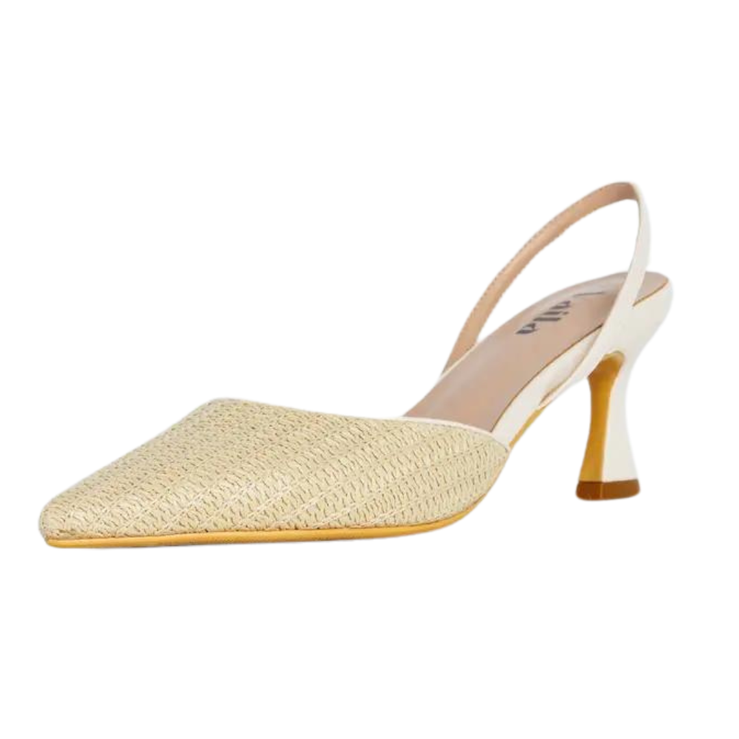 Vaila Lynn Beige Raffia Slingback Pumps, product view 2.