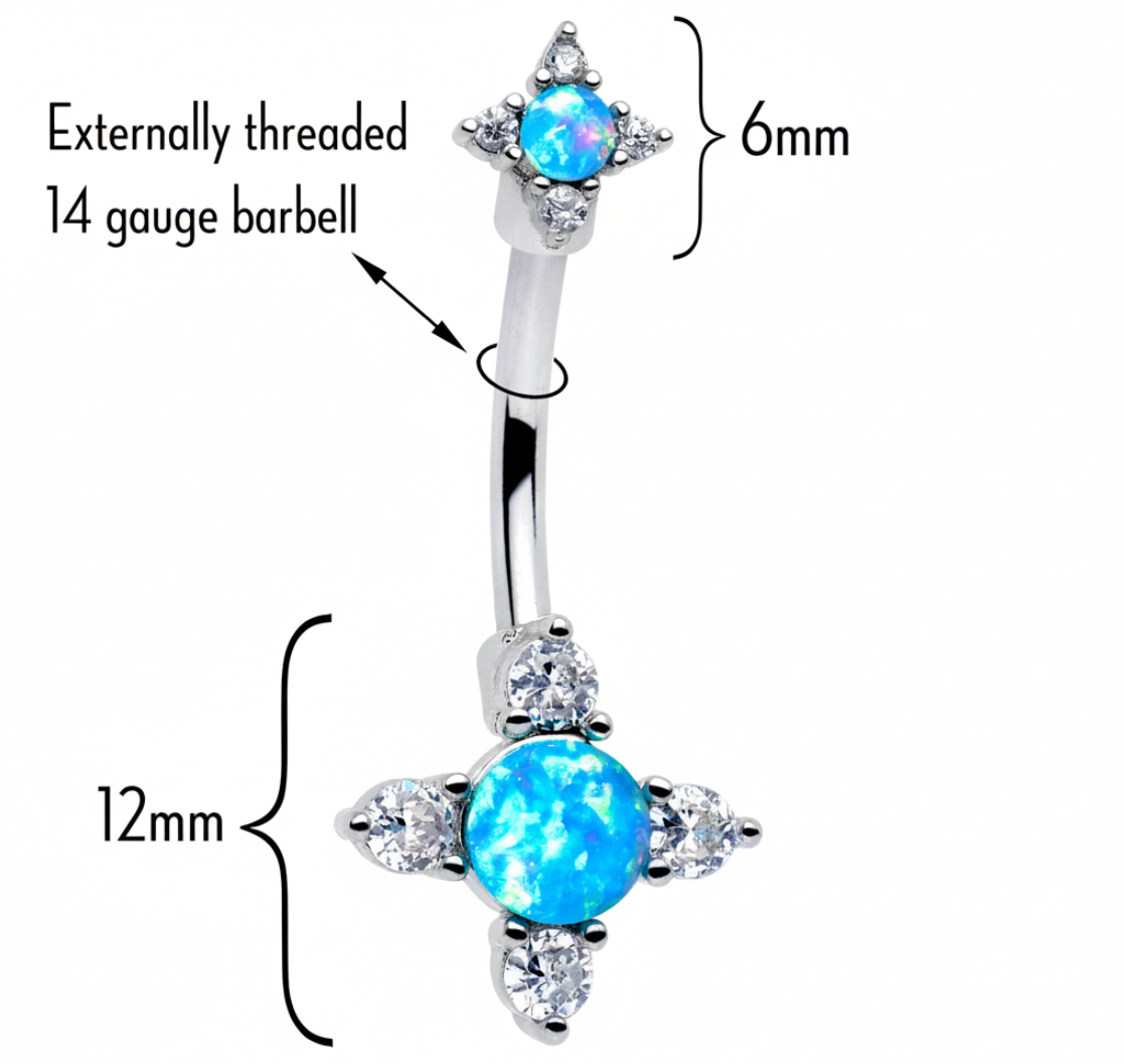 Blue Synthetic Opal Rhombus Star Double Mount Belly Ring