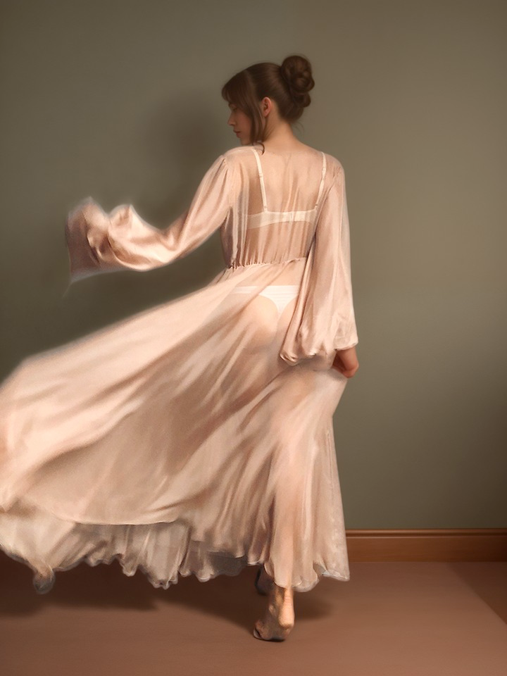 SelenaHuanStudio Shimmering Crinkle Chiffon Long Robe, product view 2.