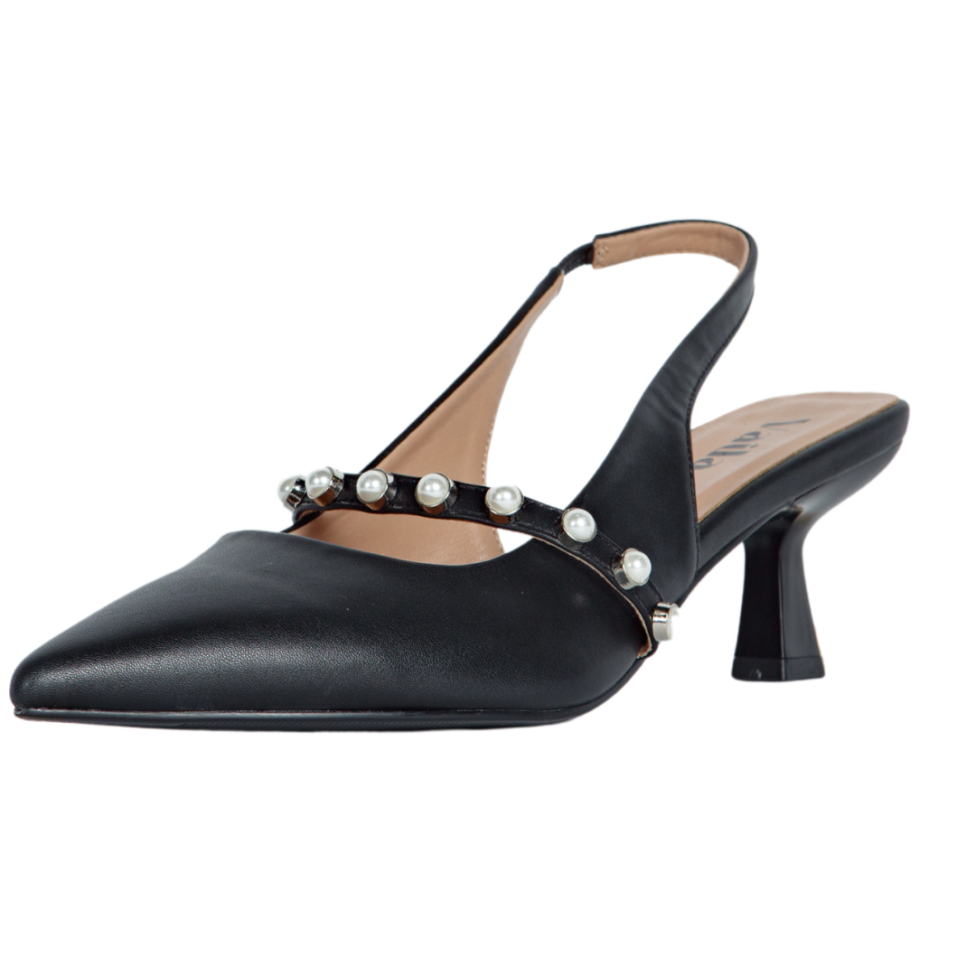 SOPHIA Black Pearl-Detail Slingback Pumps