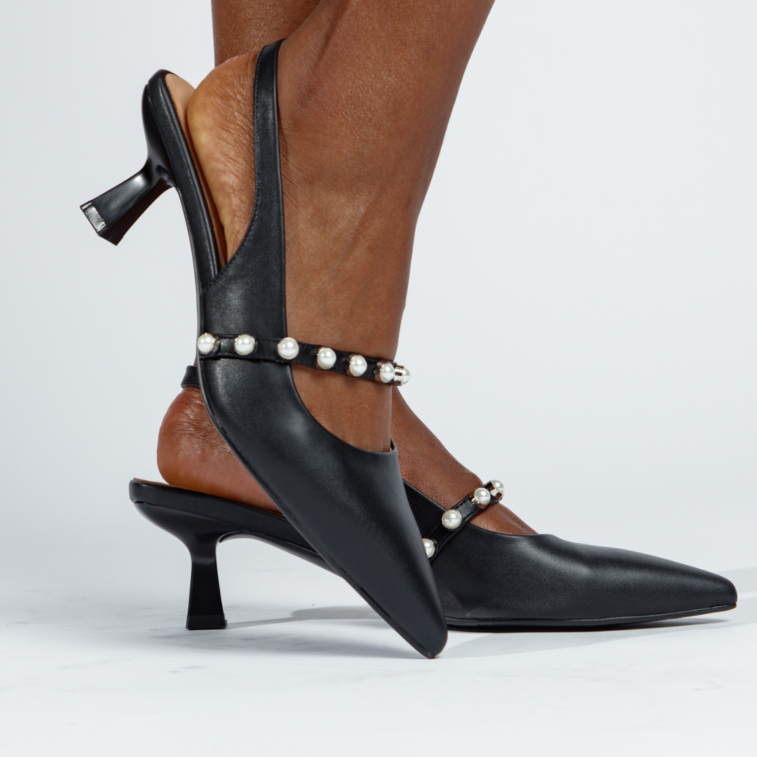 SOPHIA Black Pearl-Detail Slingback Pumps