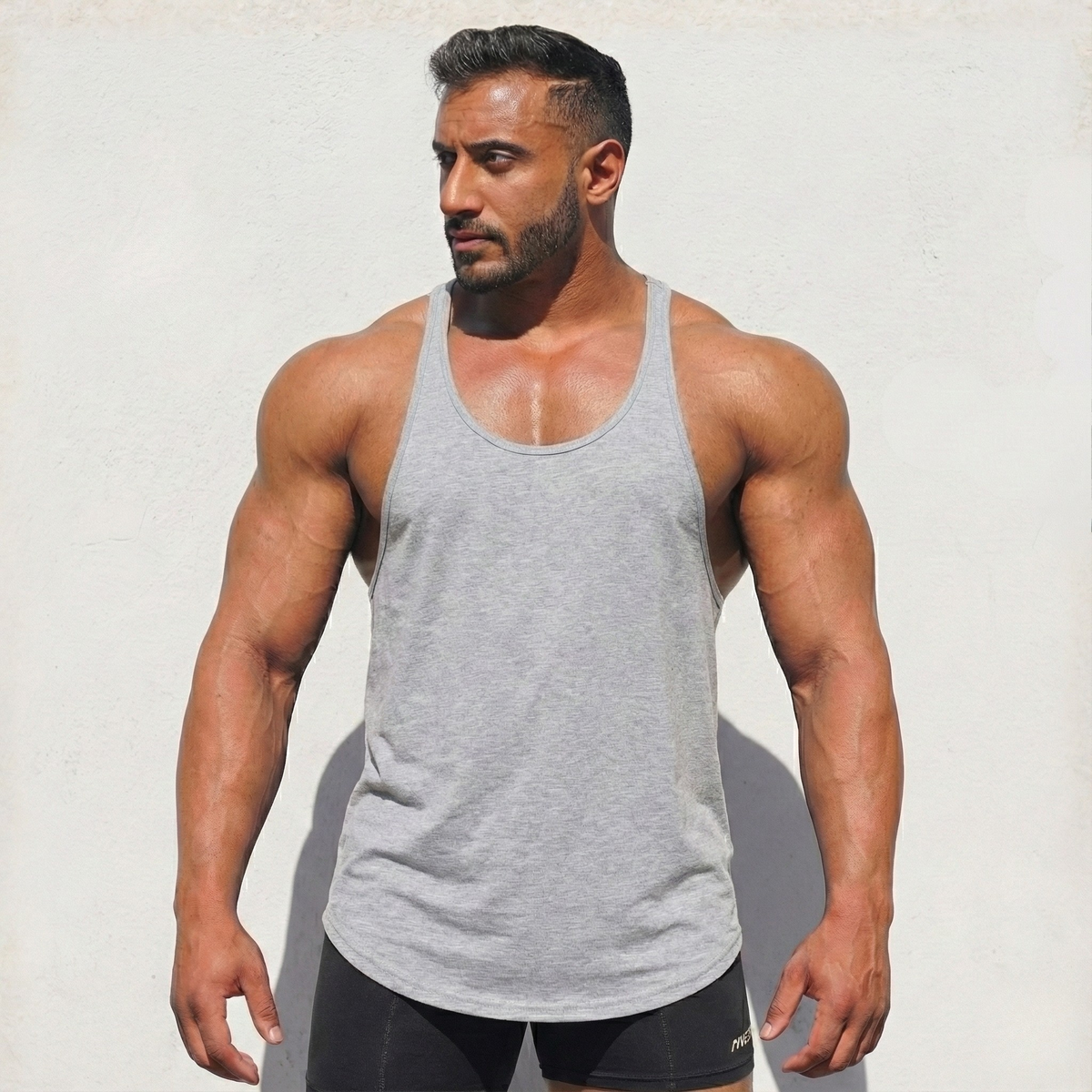Physique Bodyware Men's Tri-Blend Stringer Tank Top, product view 7.