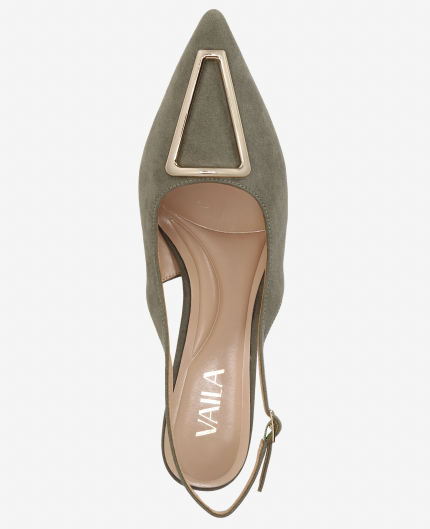 CECILIA Green Suede Embellished Slingback Pumps