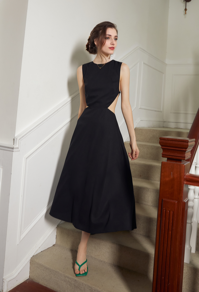 SelenaHuanStudio Backless Satin Cutout Midi Dress, product view 1.