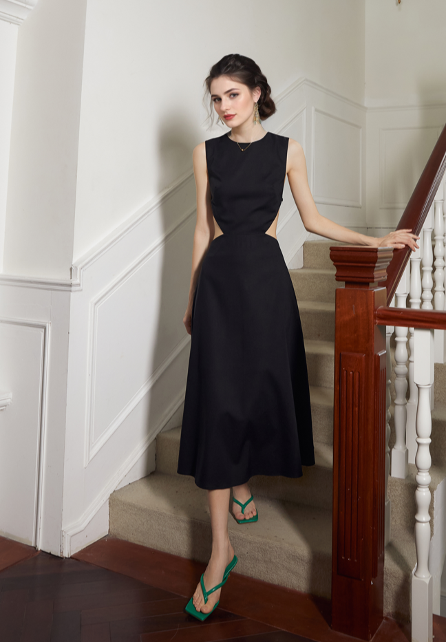 SelenaHuanStudio Backless Satin Cutout Midi Dress, product view 2.