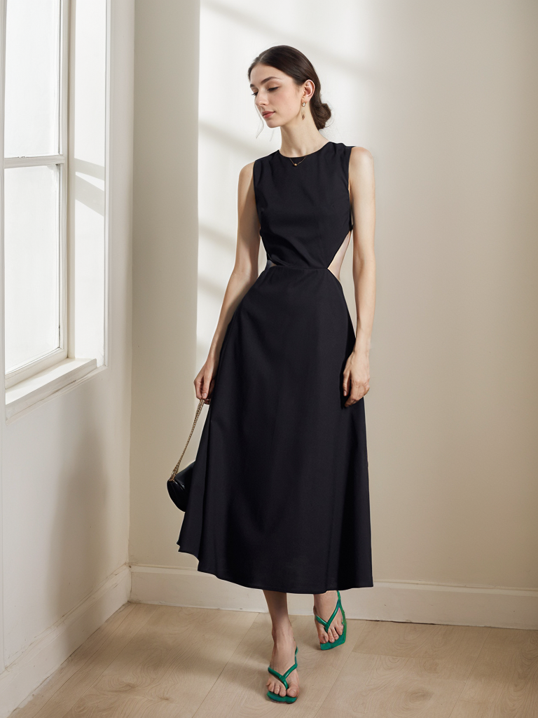 SelenaHuanStudio Backless Satin Cutout Midi Dress, product view 5.