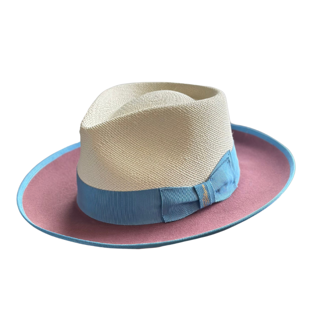 Bellissimo Two-Tone Panama Fox Hat — Powder Blue & Royal Blue; product view 1.