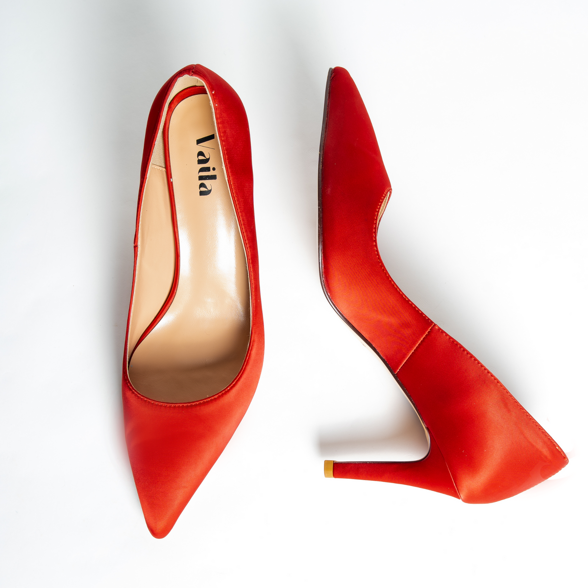 Vaila Capri Red Satin Stiletto Pumps, product view 3.