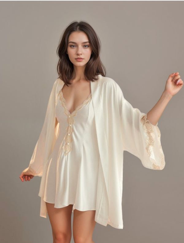 SelenaHuanStudio Lace-Hem Silky Bridal Lingerie Set, product view 1.