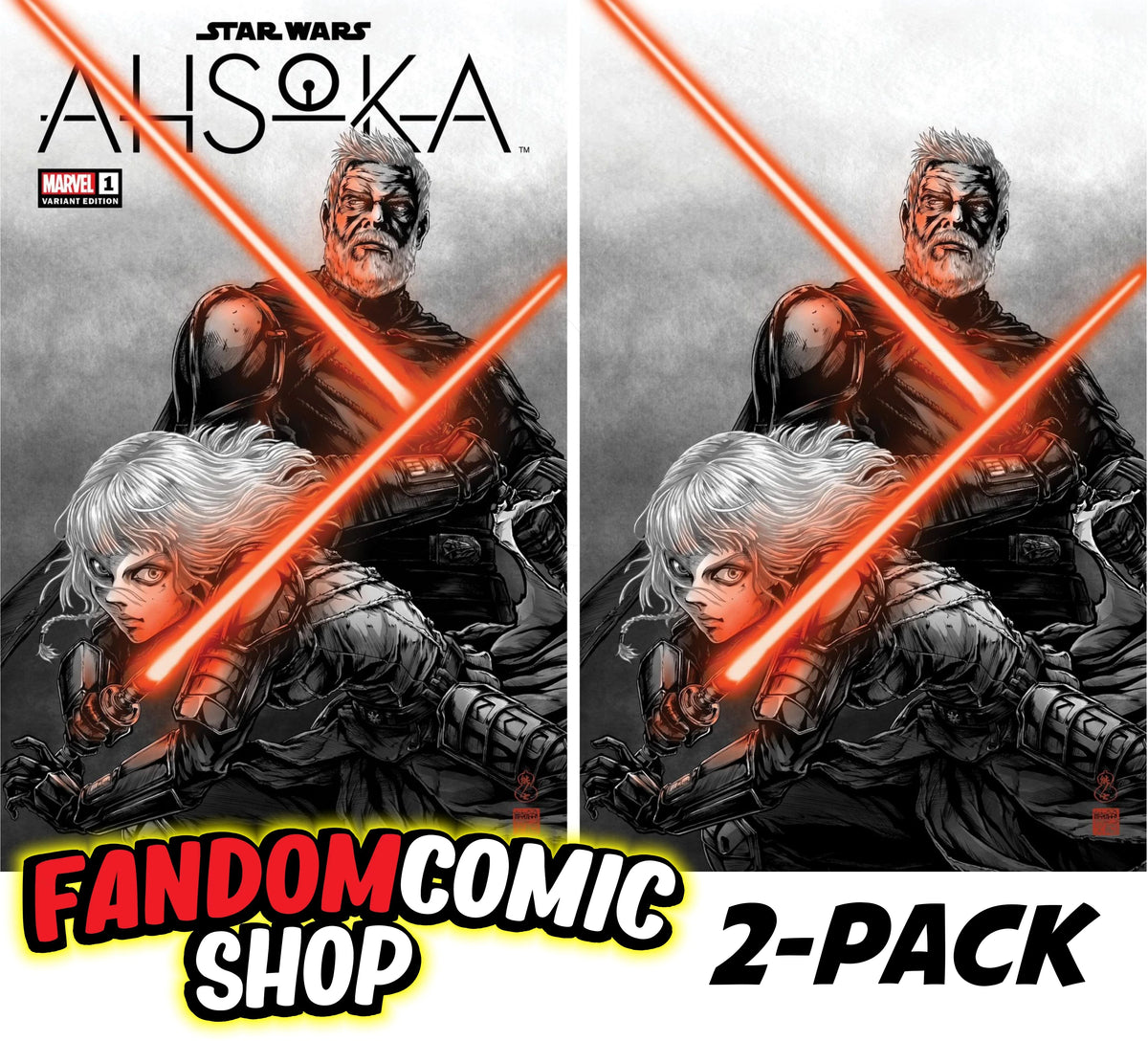 Takashi Okazaki trade-dress and virgin variant-cover set for Marvel’s Star Wars: Ahsoka #1 featuring Baylan Skoll and Shin Hati.