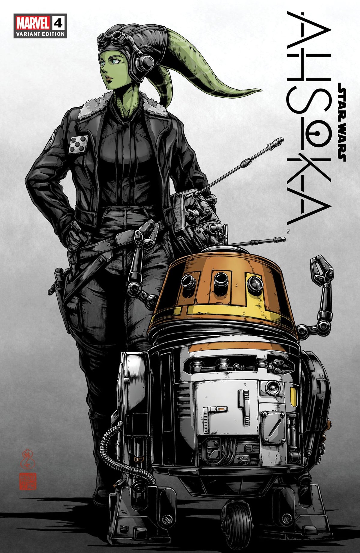 Takashi Okazaki exclusive variant cover for Marvel’s Star Wars: Ahsoka #4, featuring Hera Syndulla and Chopper.