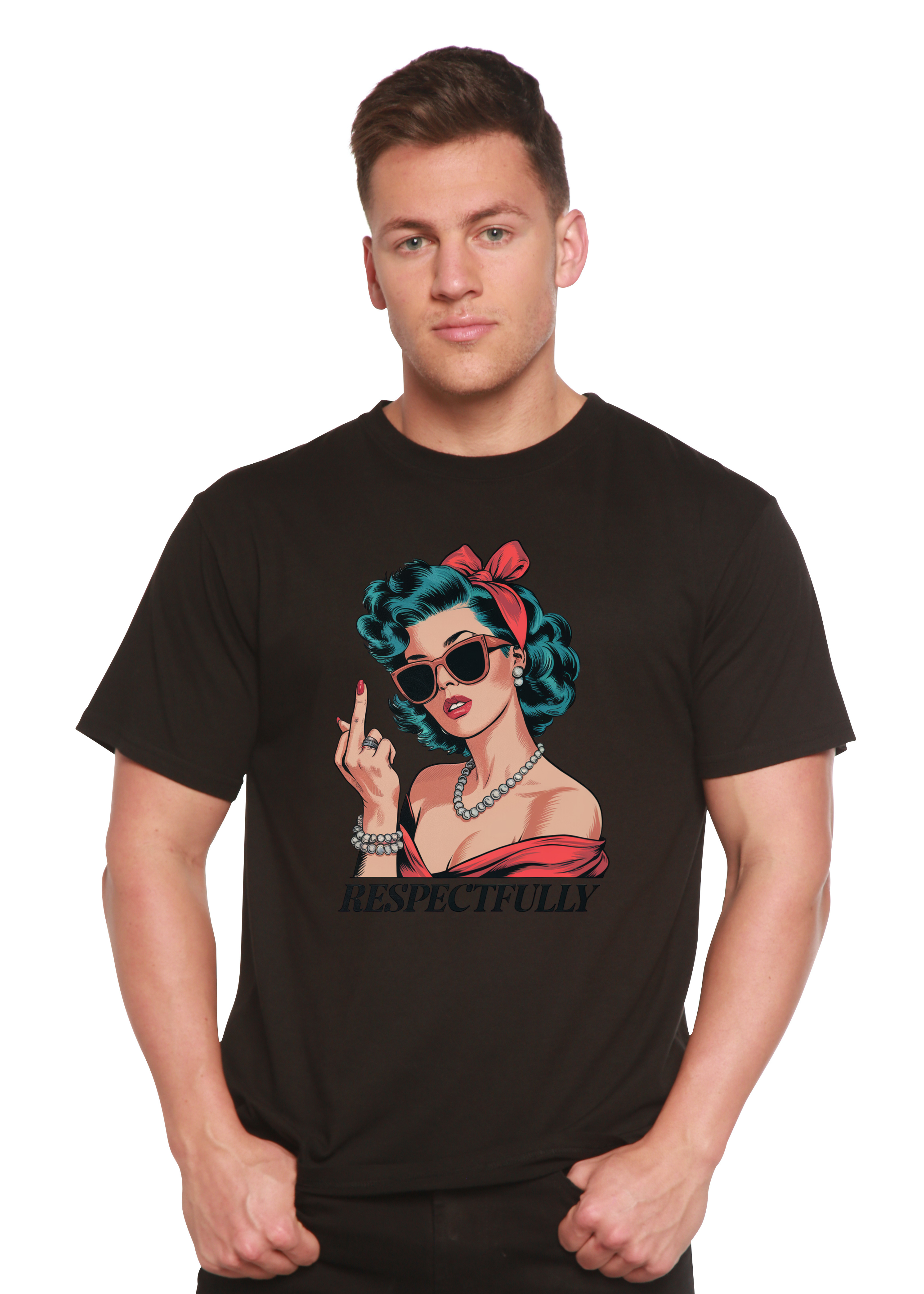 Respectfully Middle Finger Unisex Bamboo/Cotton Graphic T-Shirt by Spun Bamboo – product view 11