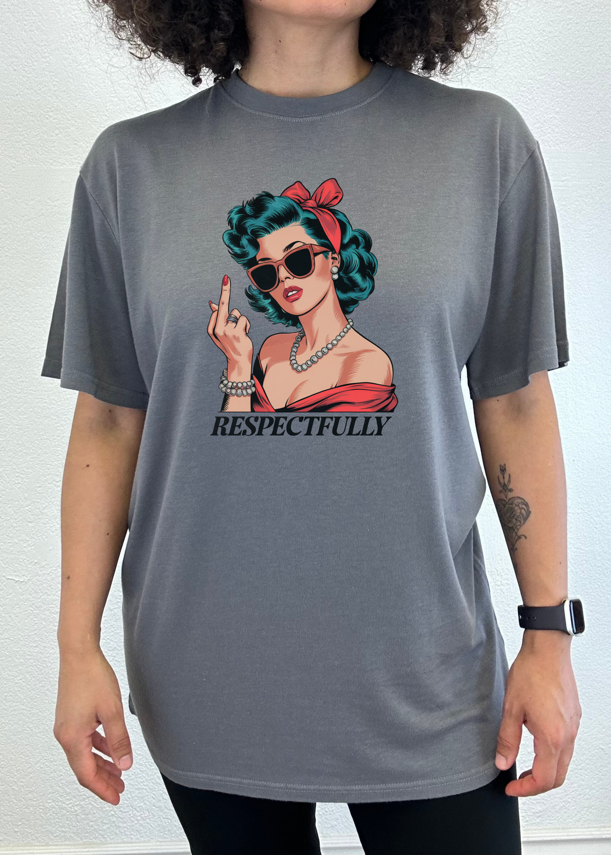 Respectfully Middle Finger Unisex Bamboo/Cotton Graphic T-Shirt by Spun Bamboo – product view 6
