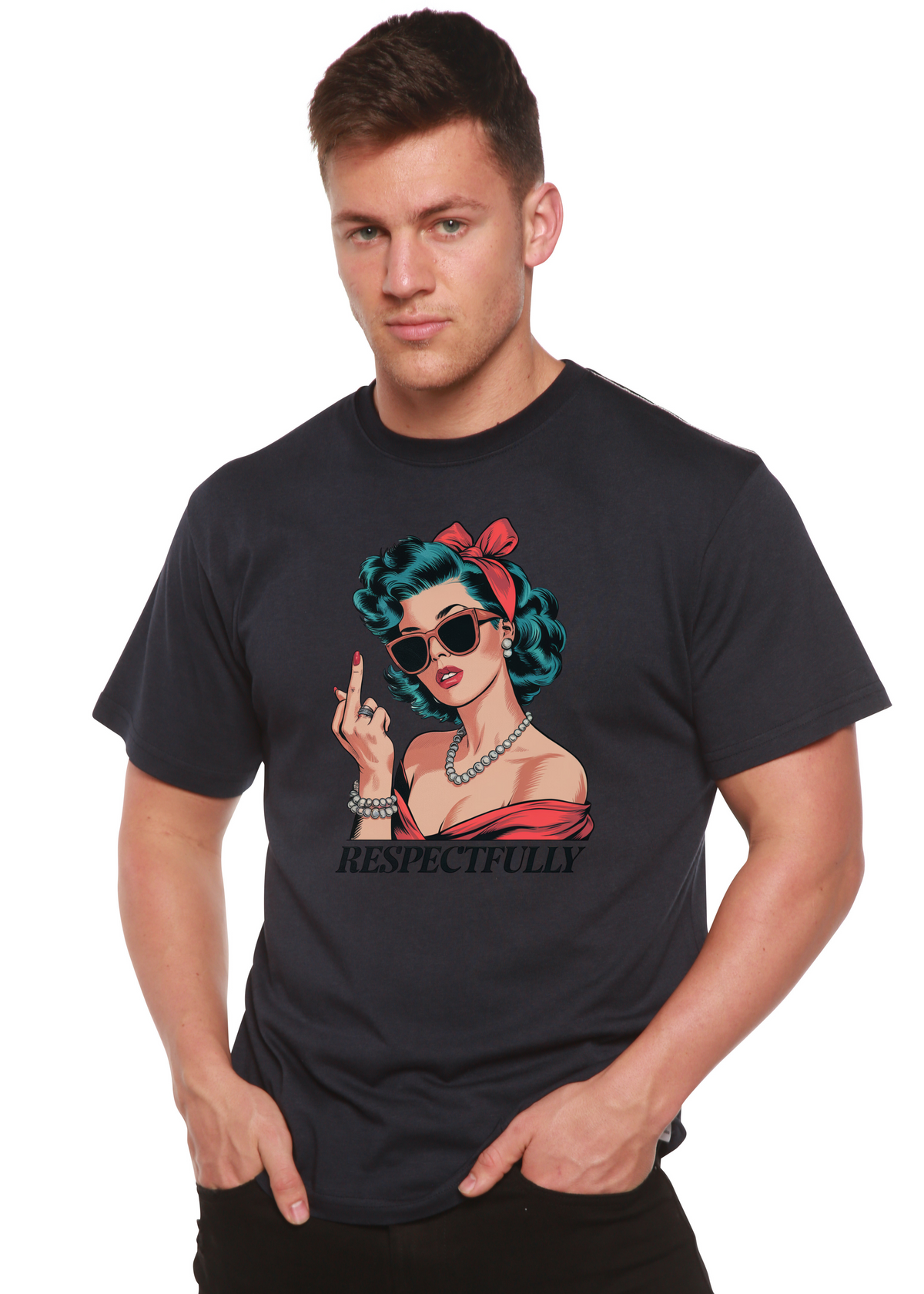 Respectfully Middle Finger Unisex Bamboo/Cotton Graphic T-Shirt by Spun Bamboo – product view 12