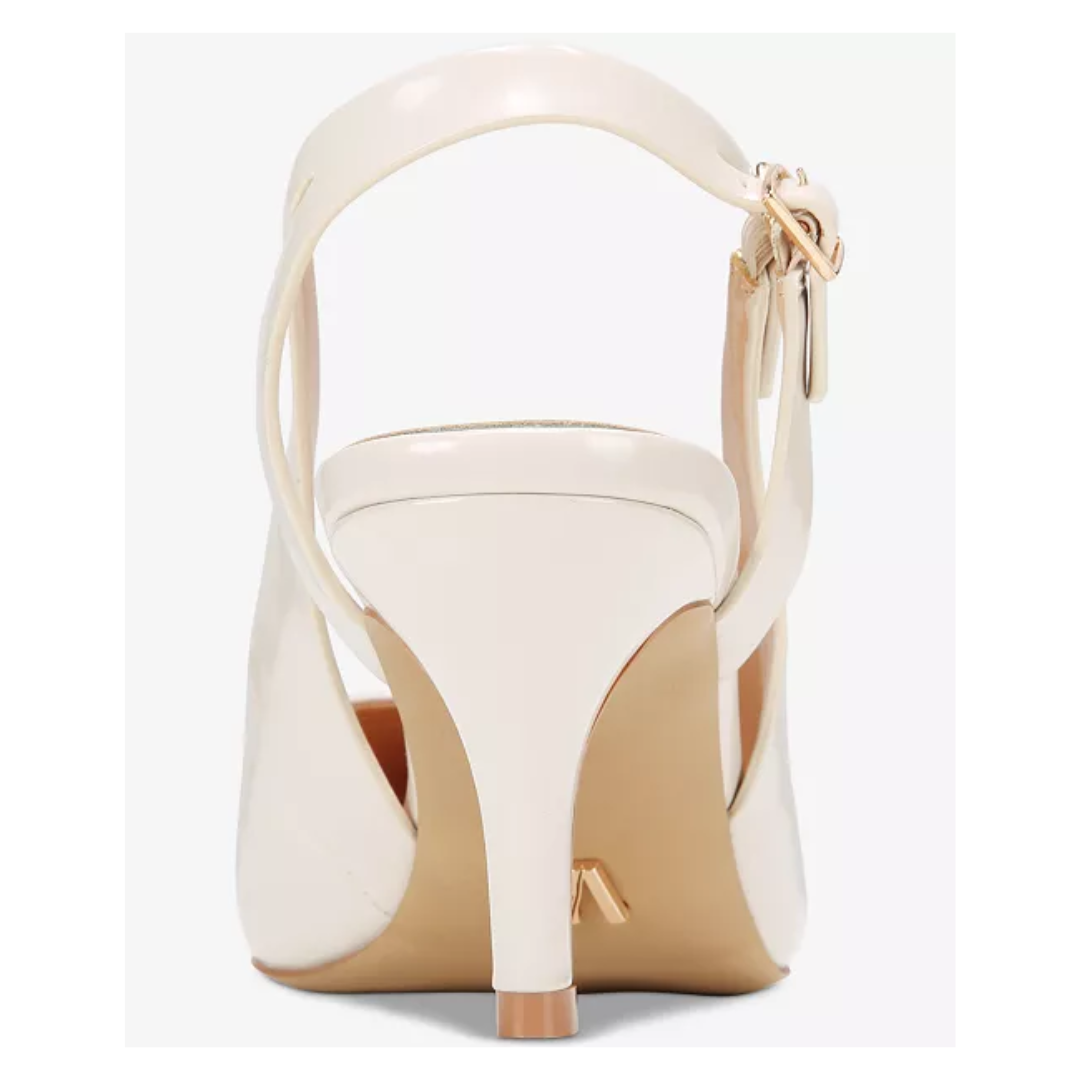 CLOVER Beige Double-Buckle Slingback Pumps