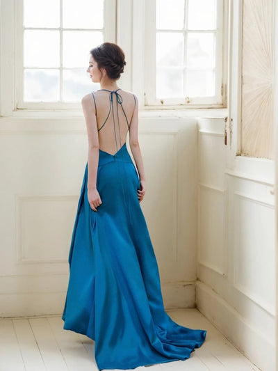 SelenaHuanStudio Sapphire Satin Backless Evening Gown, product view 1.