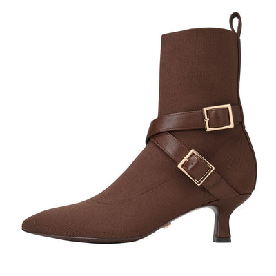 Bottines en maille ALMA marron à bout pointu