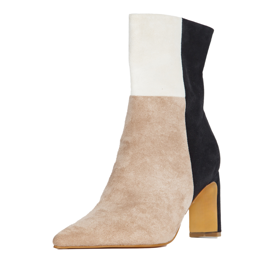 Vaila Simone Nude Tri-Color Suede Booties, product view 2.
