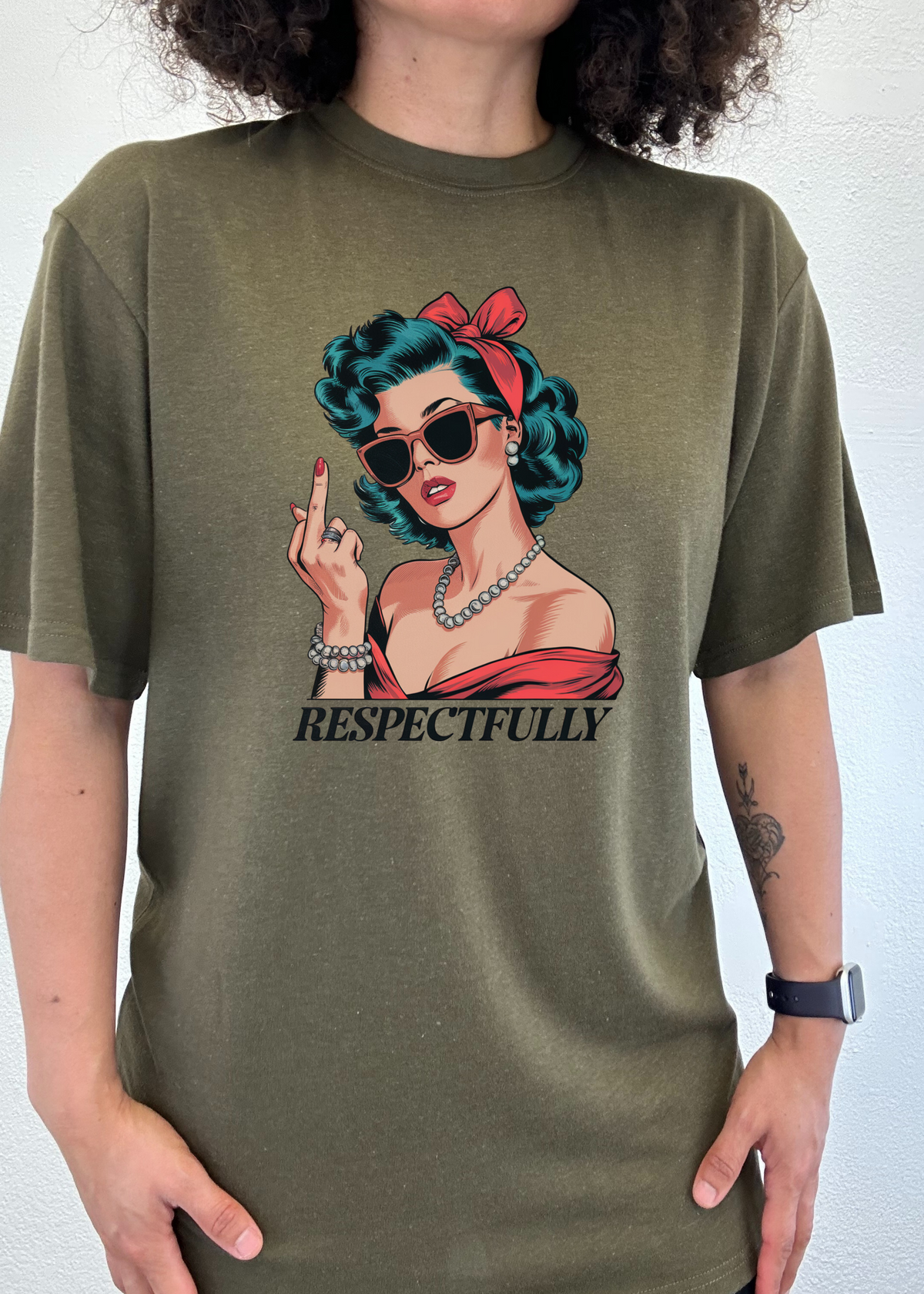 Respectfully Middle Finger Unisex Bamboo/Cotton Graphic T-Shirt by Spun Bamboo – product view 2