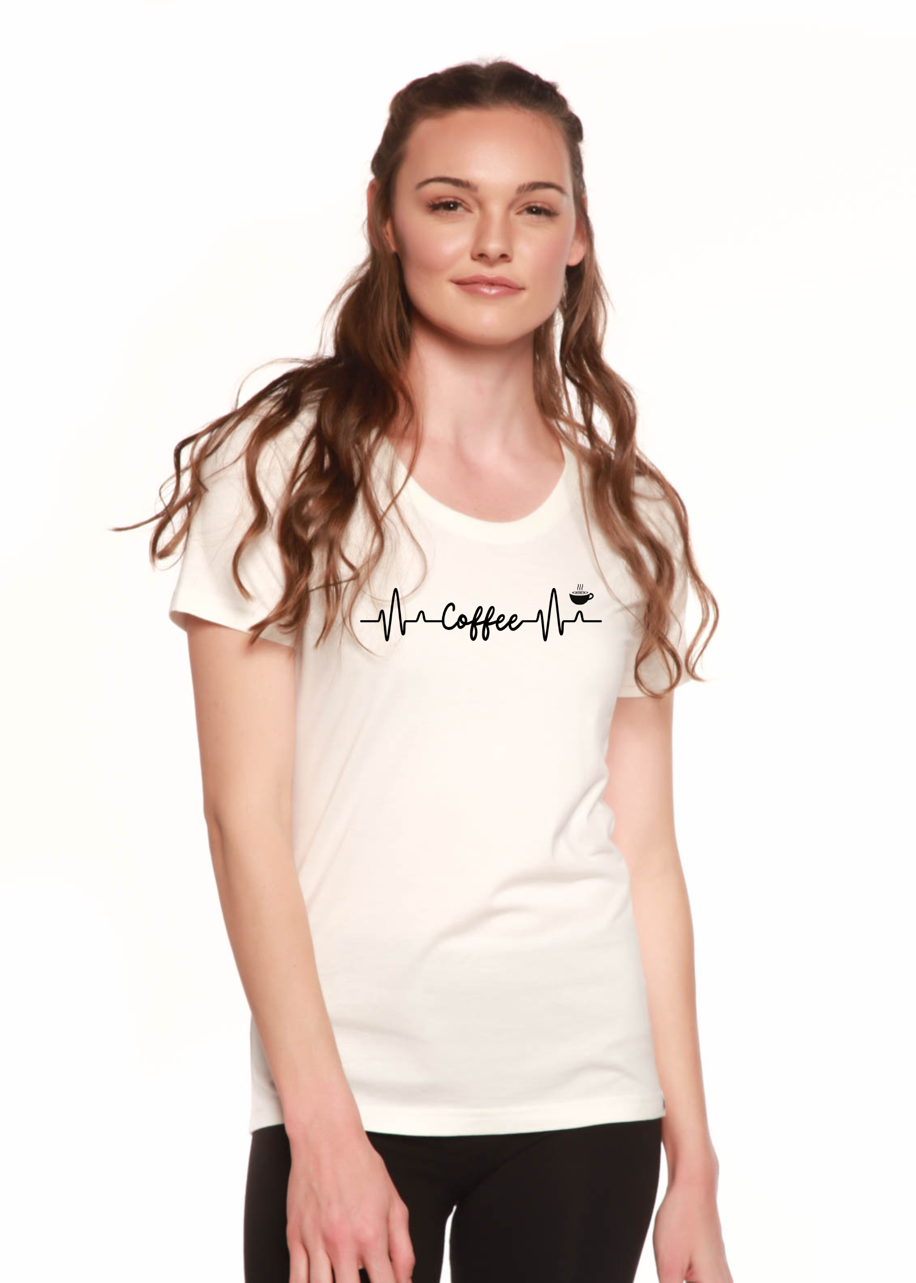 Heartbeat Coffee Printed Women's Bamboo/Cotton Short Sleeve Scoop Neck T-Shirt by Spun Bamboo – product view 2