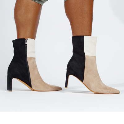 Vaila Simone Nude Tri-Color Suede Booties, product view 3.