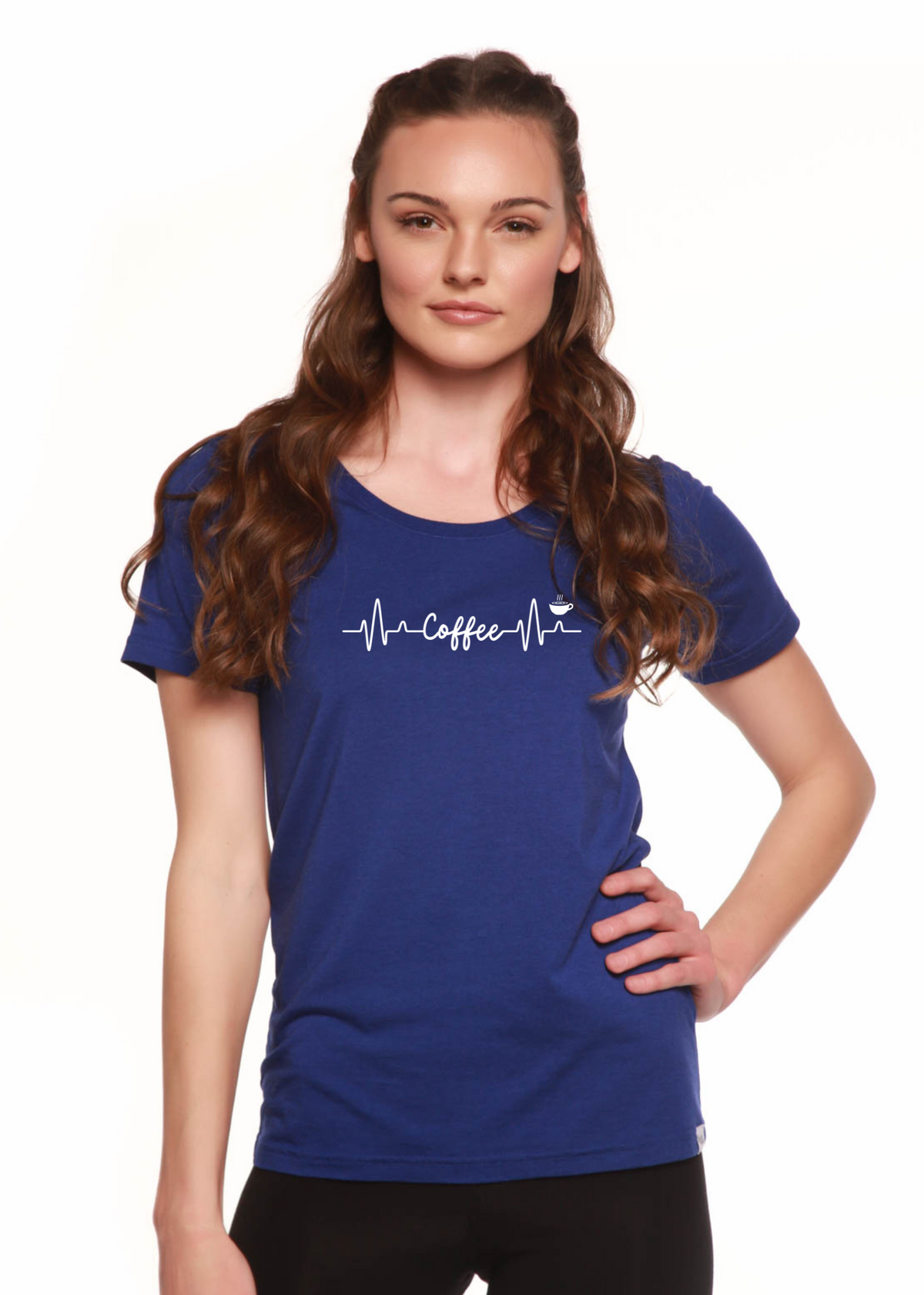 Heartbeat Coffee Printed Women's Bamboo/Cotton Short Sleeve Scoop Neck T-Shirt by Spun Bamboo – primary product view