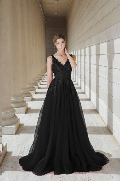 SelenaHuanStudio Black Queen Lace A-Line Wedding Gown, product view 1.