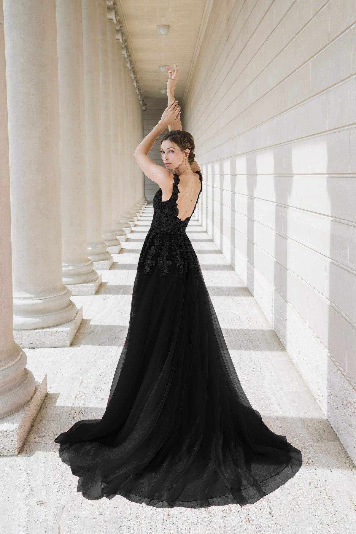 SelenaHuanStudio Black Queen Lace A-Line Wedding Gown, product view 3.