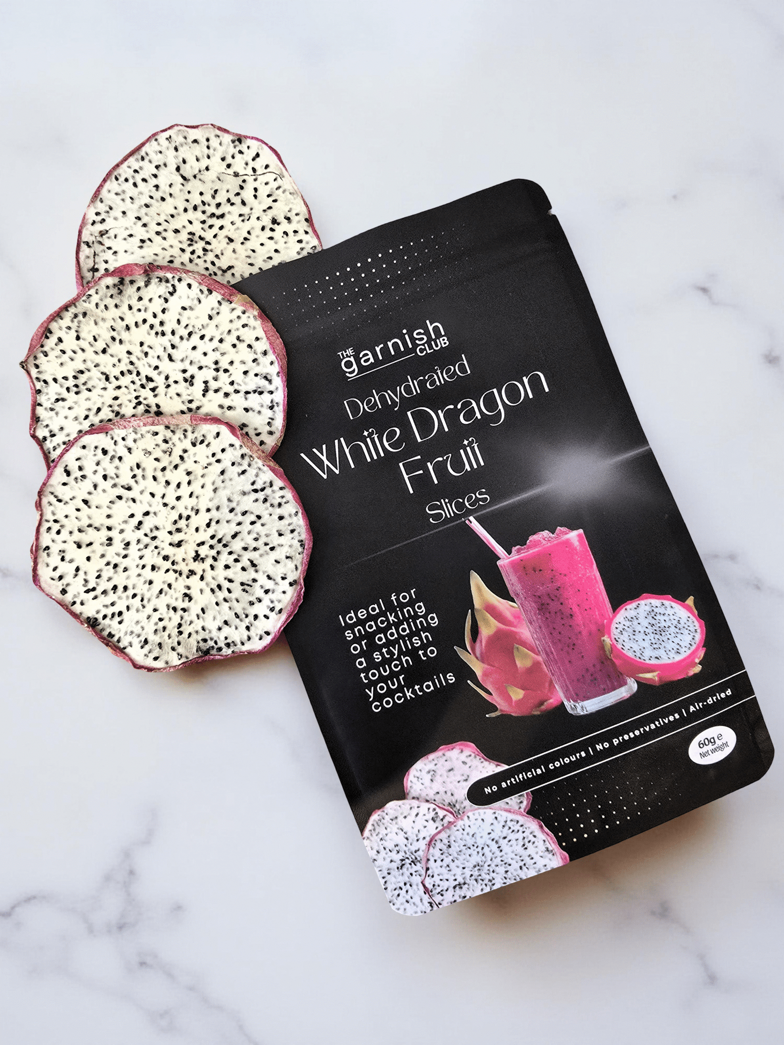 The Garnish Club Premium Dehydrated White Dragon Fruit Cocktail Garnish Slices