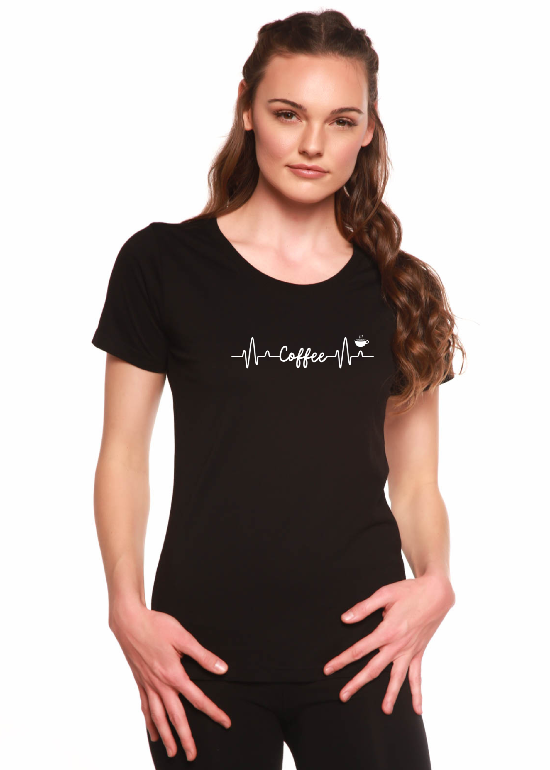 Heartbeat Coffee Printed Women's Bamboo/Cotton Short Sleeve Scoop Neck T-Shirt by Spun Bamboo – product view 3