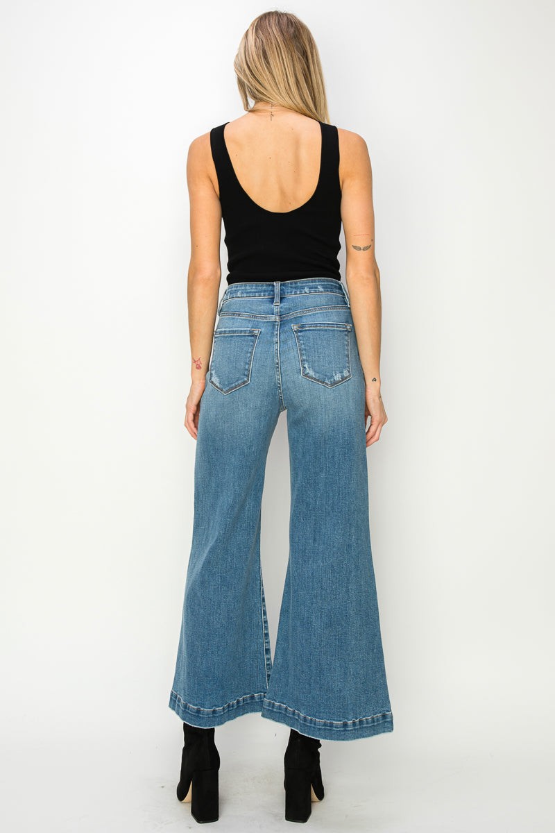 Jeans palazzo cortos de tiro alto Noa