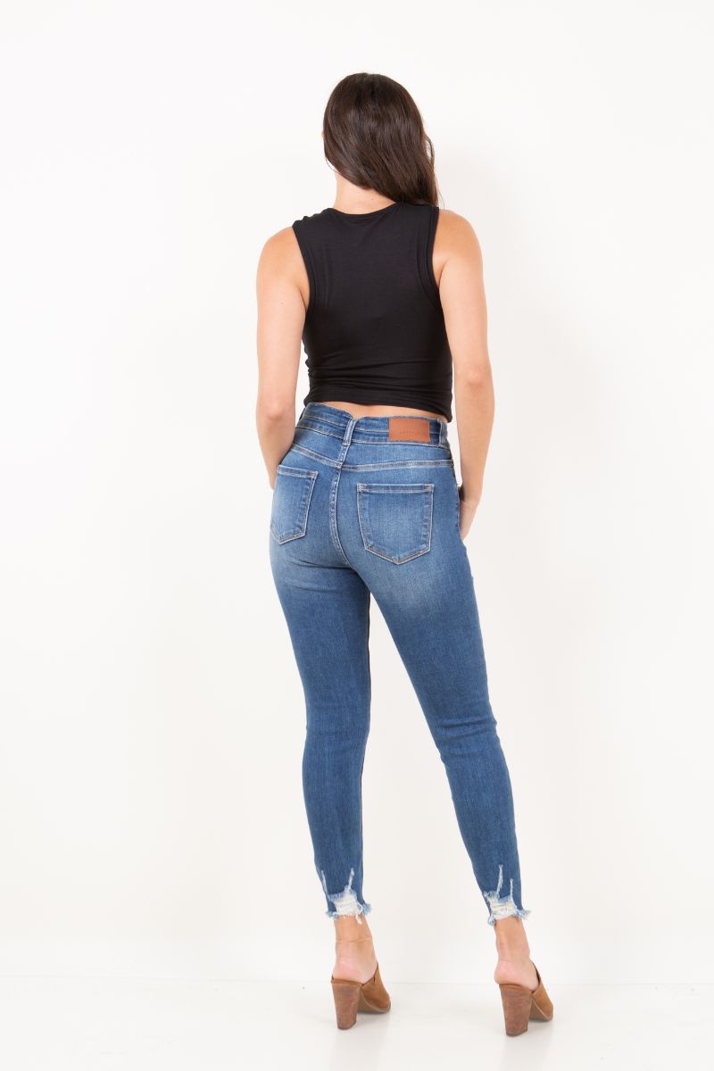 Artemis Vintage Rebel ultra-high-rise skinny ankle jeans with a corset-style double waistband and distressed hem.