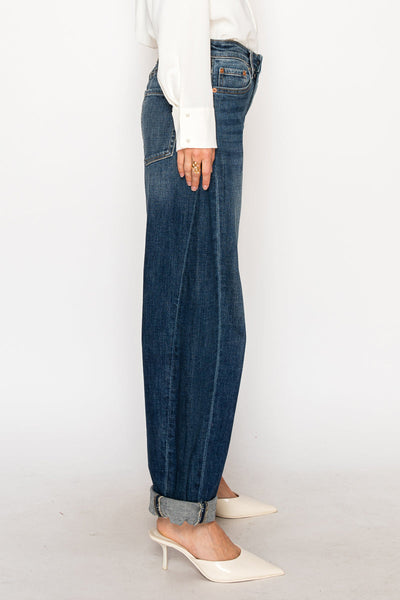Artemis Vintage dark stone-wash high-rise barrel jeans with a relaxed tapered leg and cuffed hem; product view 3.