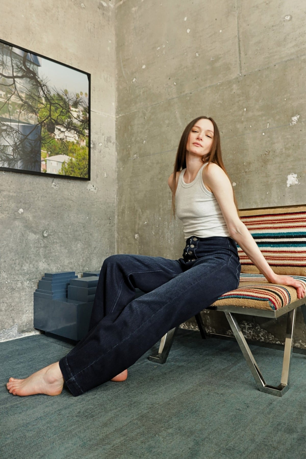 Eco Friendly Ultra High Rise Slim Palazzo Sailor Jeans by Artemis Vintage – product view 10