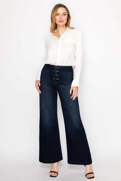 Eco Friendly Ultra High Rise Slim Palazzo Sailor Jeans by Artemis Vintage – product view 5