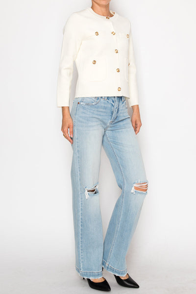 Artemis Vintage high-rise tummy-control relaxed straight-leg jeans with a distressed release hem.