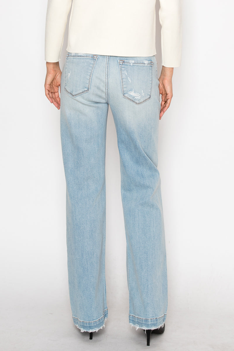 Artemis Vintage high-rise tummy-control relaxed straight-leg jeans with a distressed release hem.