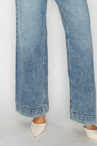 Adjustable Waistband High Rise Baggy Wide Jeans